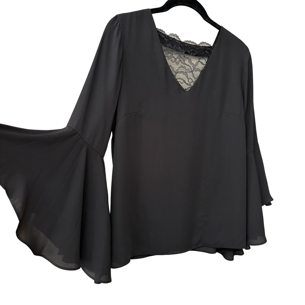 White House Black Market Bell Sleeve Lace Cowl Back Top Blouse Size 2 Black